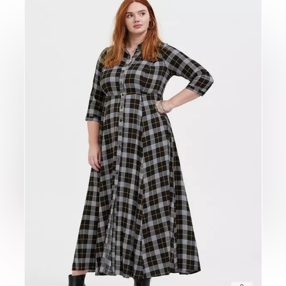 Torrid Maxi Challis Button Front Plaid Shirt Dress - Picture 1 of 8